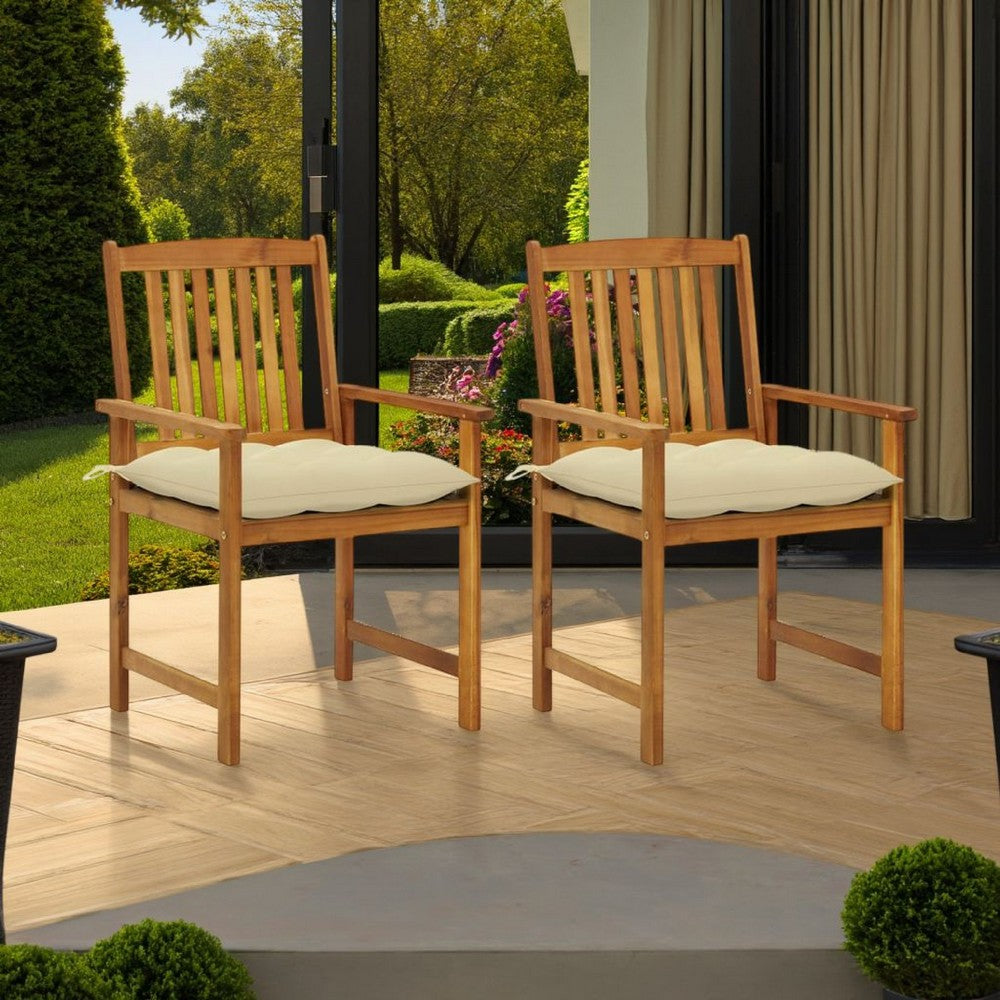 Blaire Outdoor Accent Chairs, Set of 2, Acacia Wood, Cream Cushions