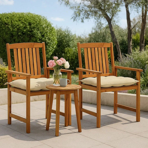 Blaire Outdoor Accent Chairs, Set of 2, Acacia Wood, Cream Cushions