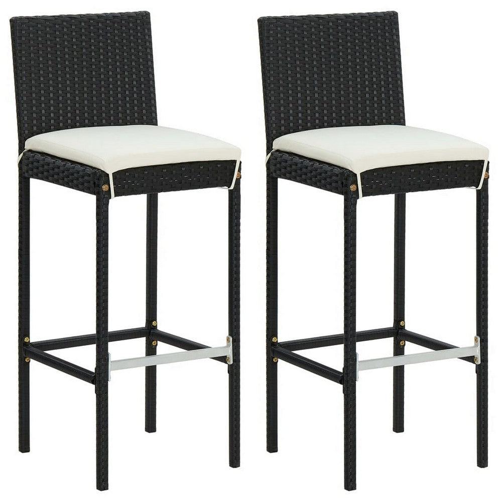 Rusel 3pc Outdoor Bar Table and Stool Set Black Rattan Cream White BM326353