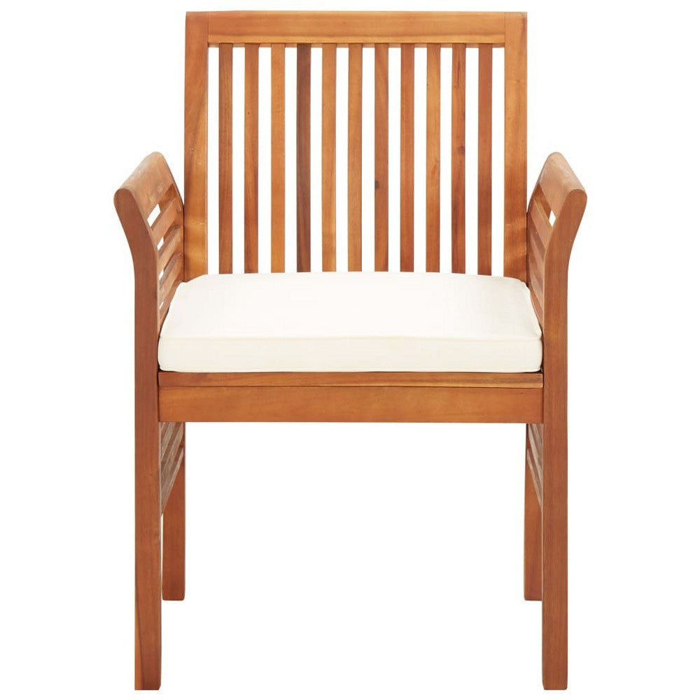 Kim Outdoor Dining Set of 2 Brown Acacia Wood Cream Cushions BM326359