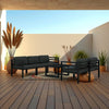 Shina 6pc Outdoor Modular Sofa and Table Set, Black, Gray Cushions
