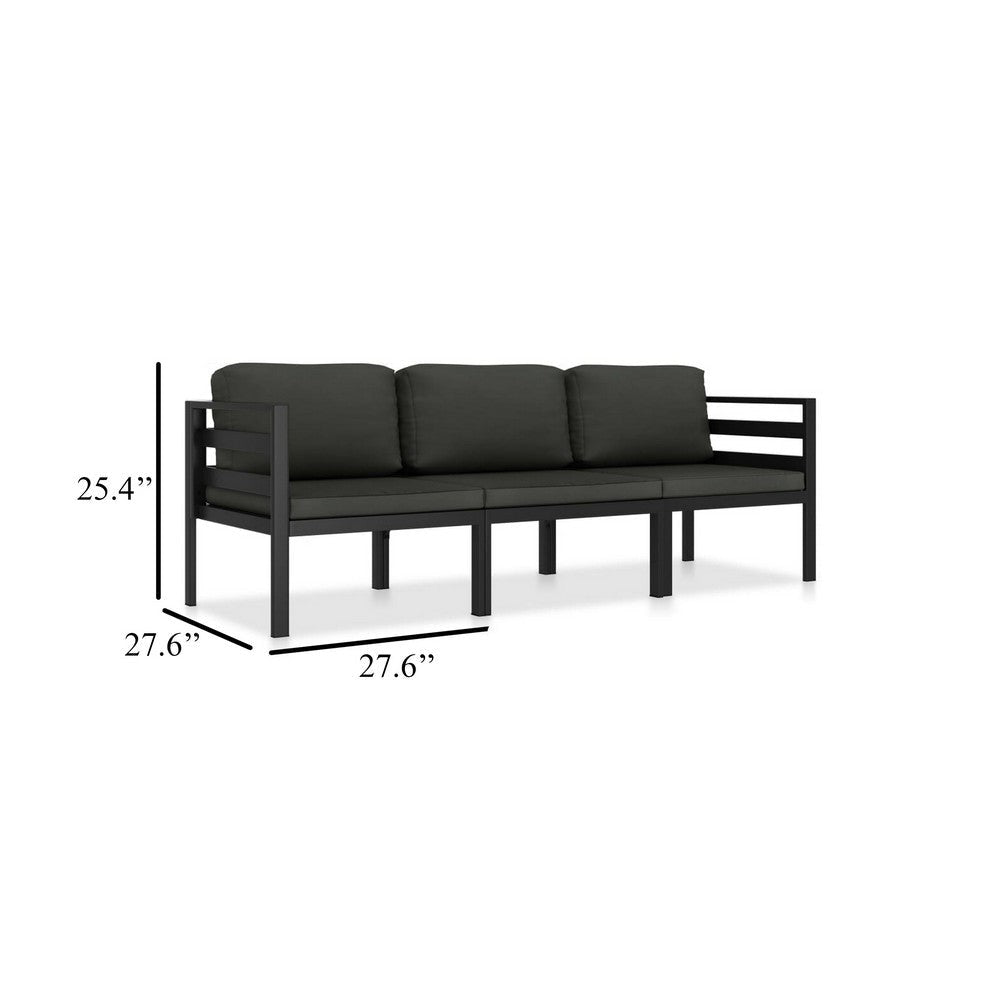 Shina 3pc Outdoor Modular Sofa Set Black Metal Dark Gray Cushions BM326361