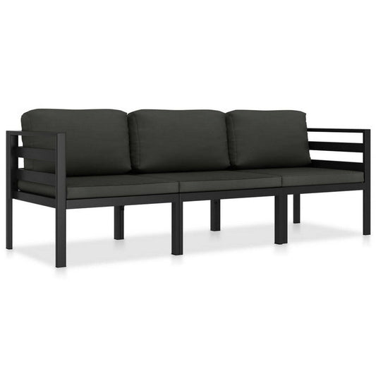 Shina 3pc Outdoor Modular Sofa Set, Black Metal, Dark Gray Cushions