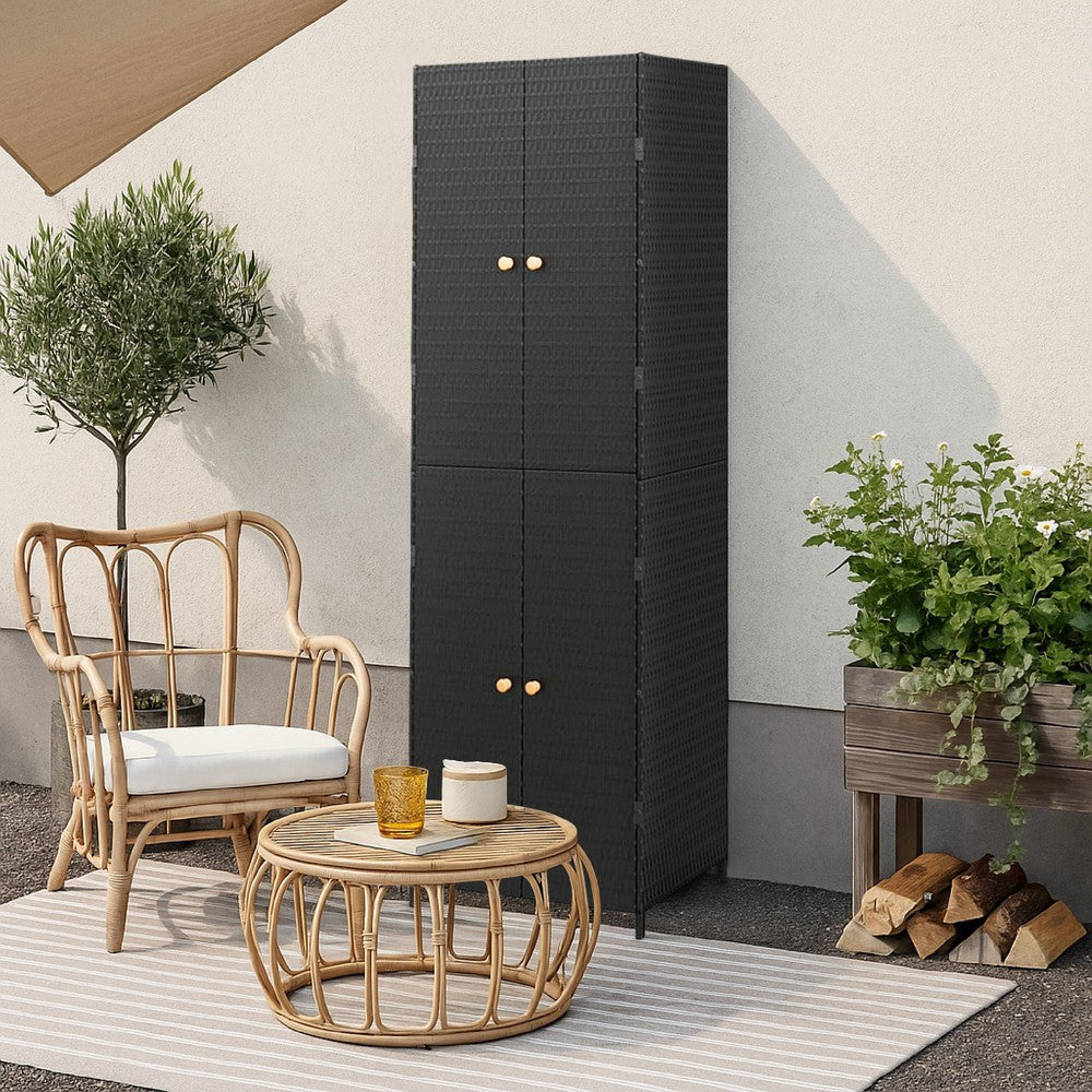 Elix Outdoor Storage Cabinet with 4 Compartment, 71" Black Rattan