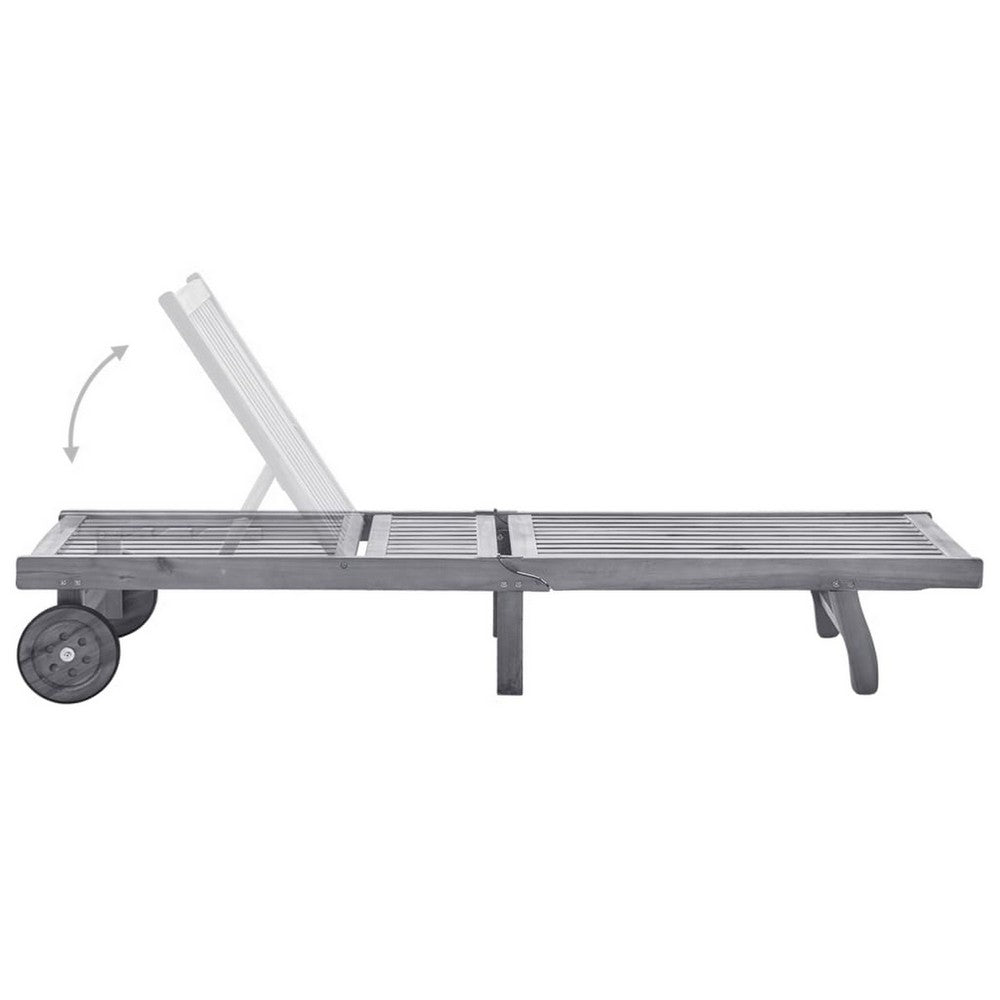 Kaye Outdoor Sun Lounger, 79" Acacia Wood Frame, Dark Gray Polyester