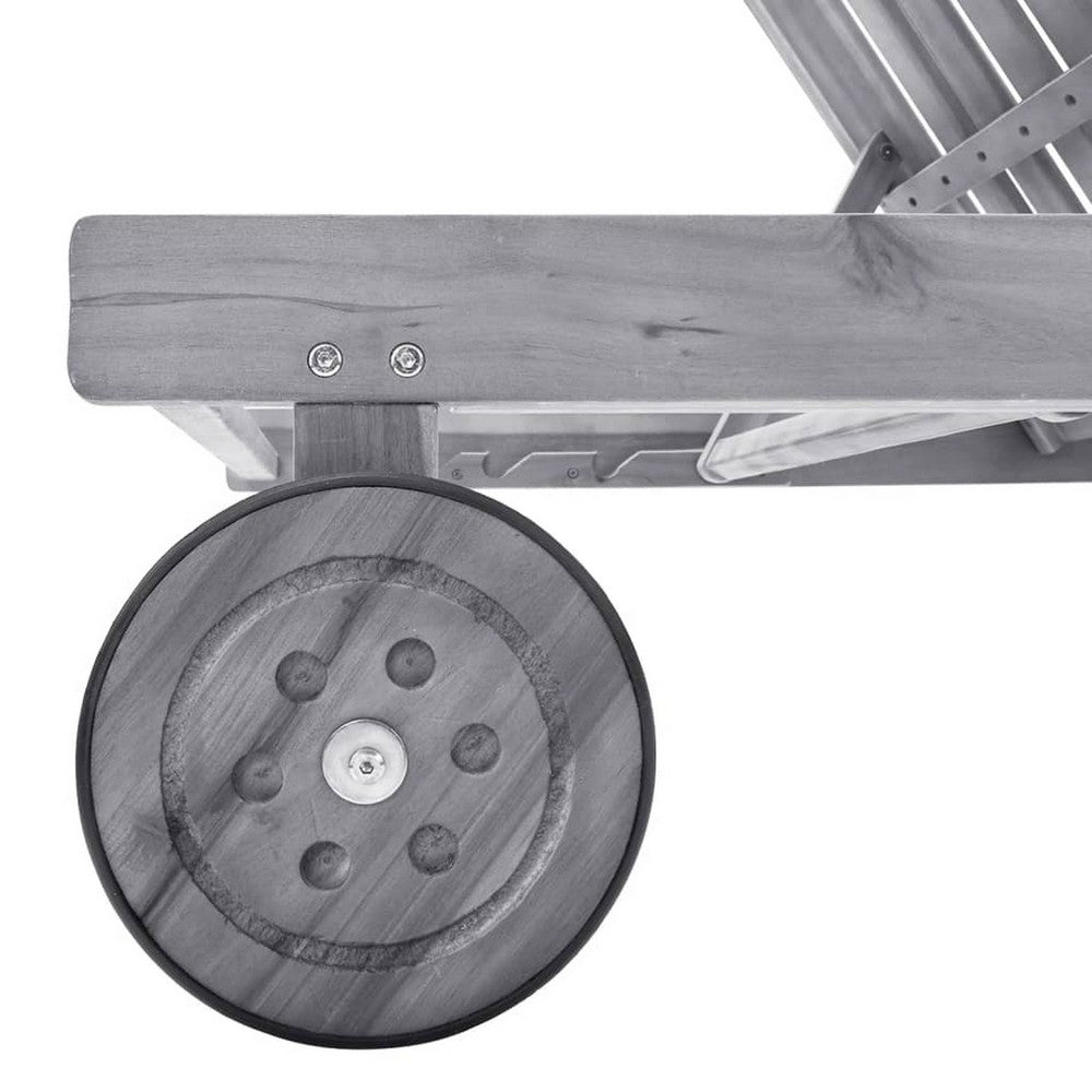 Kaye Outdoor Sun Lounger, 79" Acacia Wood Frame, Dark Gray Polyester