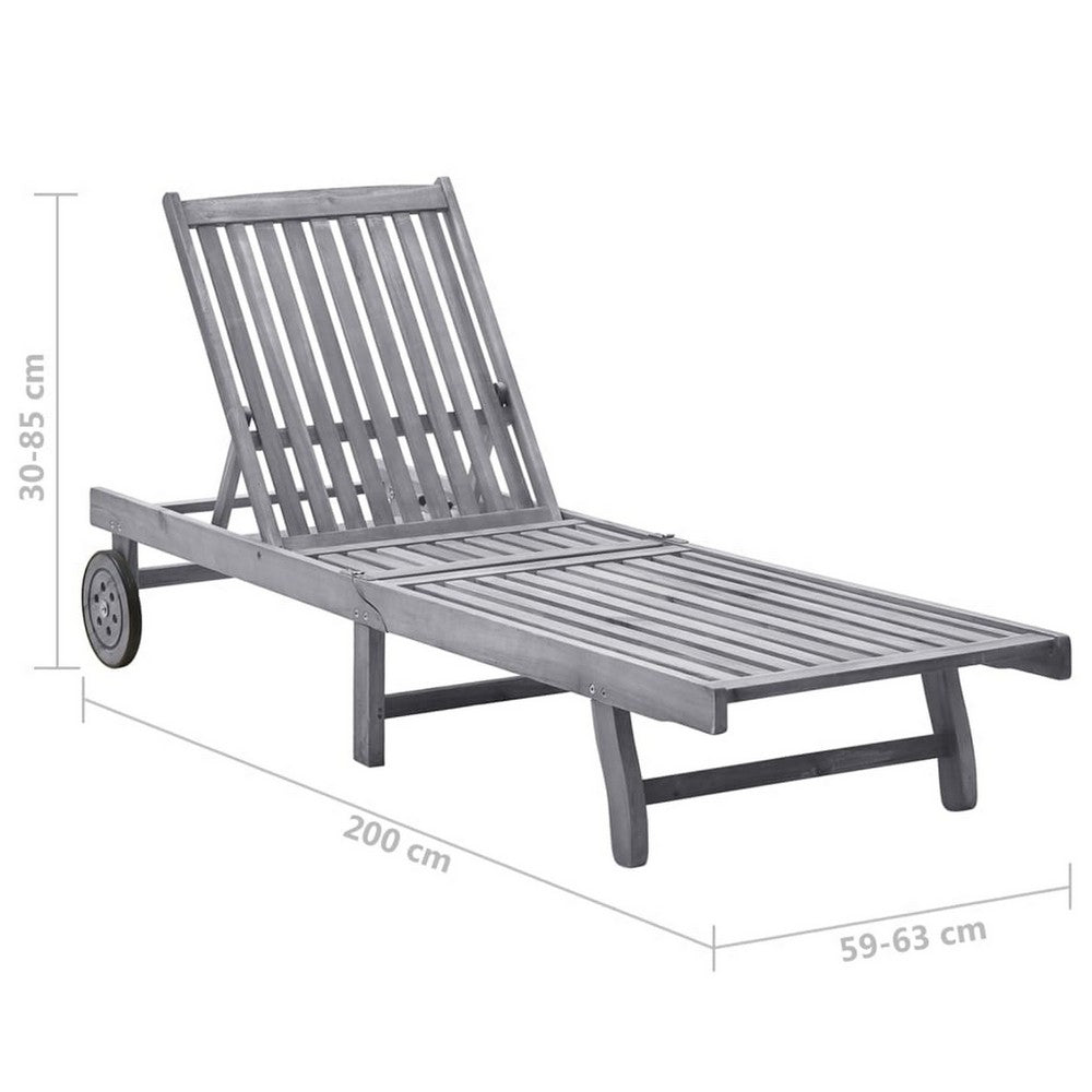 Kaye Outdoor Sun Lounger, 79" Acacia Wood Frame, Dark Gray Polyester