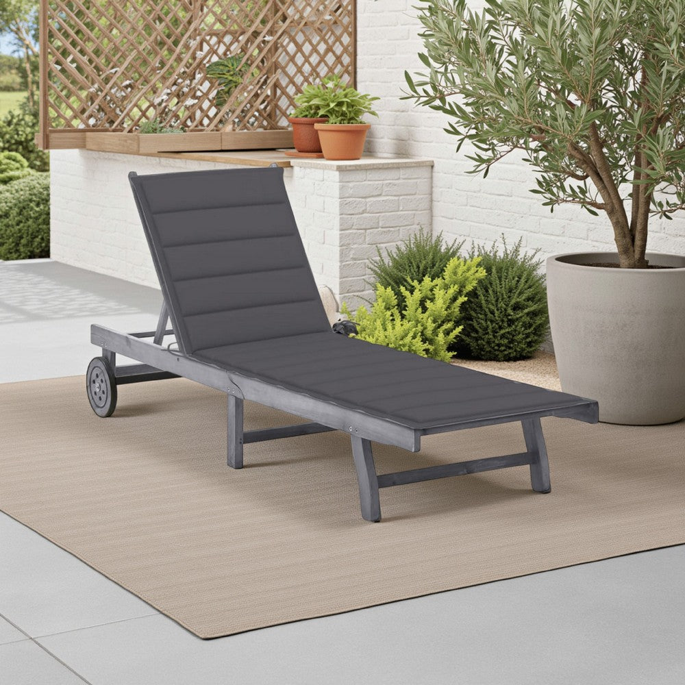 Kaye Outdoor Sun Lounger, 79" Acacia Wood Frame, Dark Gray Polyester