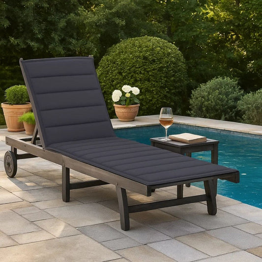 Kaye Outdoor Sun Lounger, 79" Acacia Wood Frame, Dark Gray Polyester