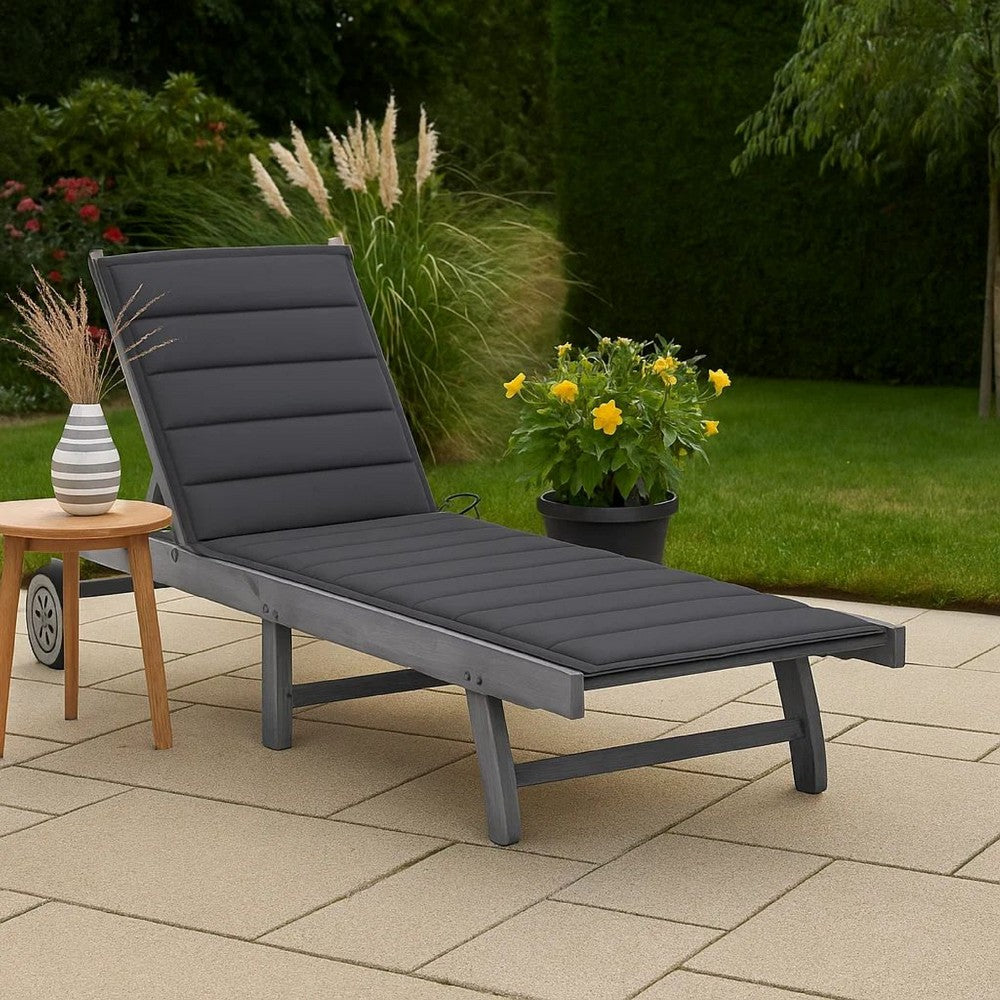 Kaye Outdoor Sun Lounger, 79" Acacia Wood Frame, Dark Gray Polyester