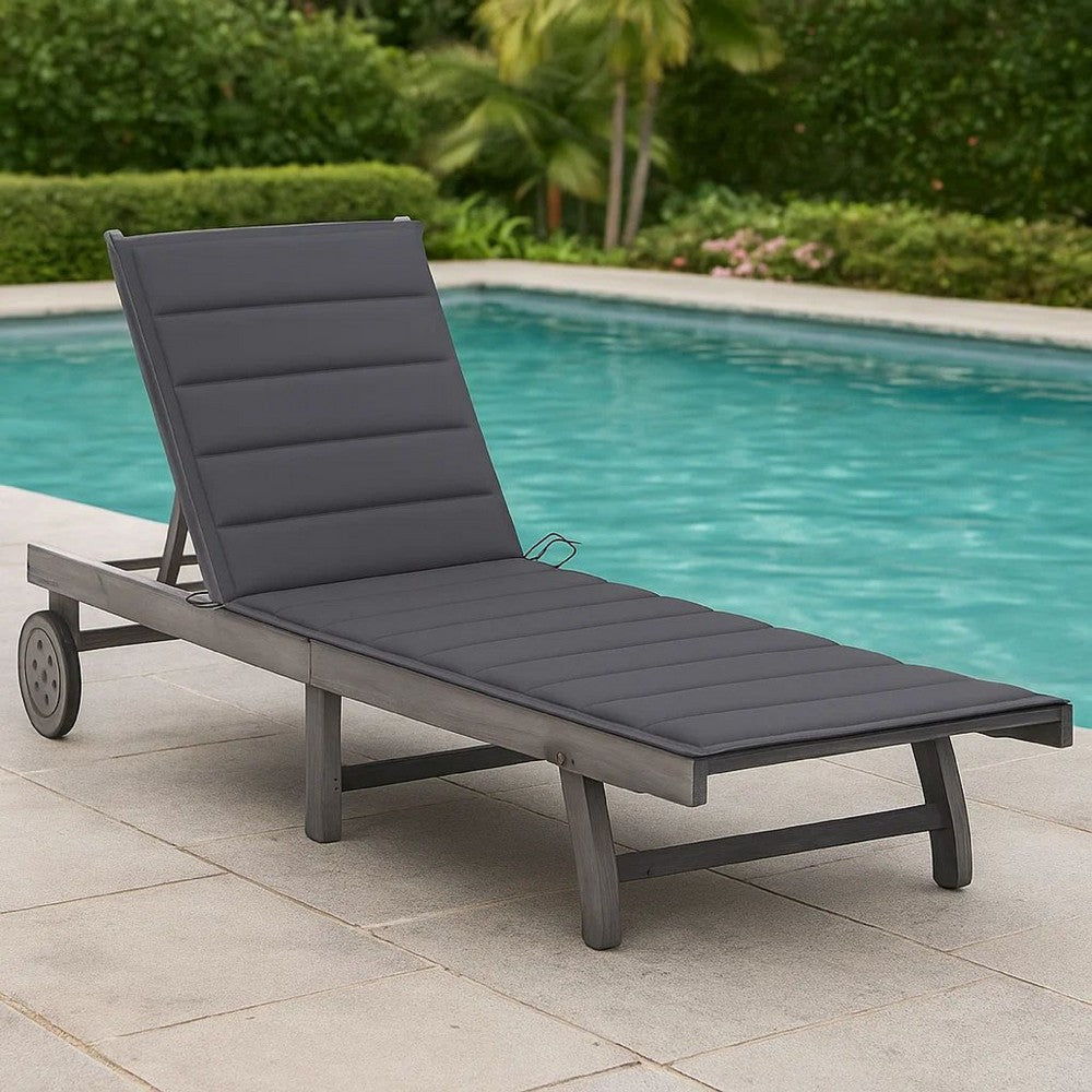Kaye Outdoor Sun Lounger, 79" Acacia Wood Frame, Dark Gray Polyester