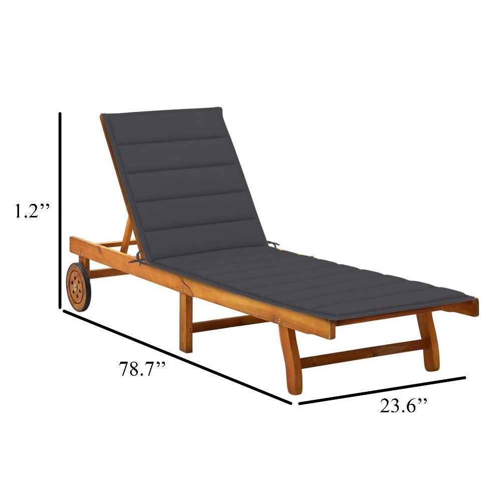 Kaye Outdoor Sun Chaise Lounger 79’’ Brown Acacia Wood Gray Cushion