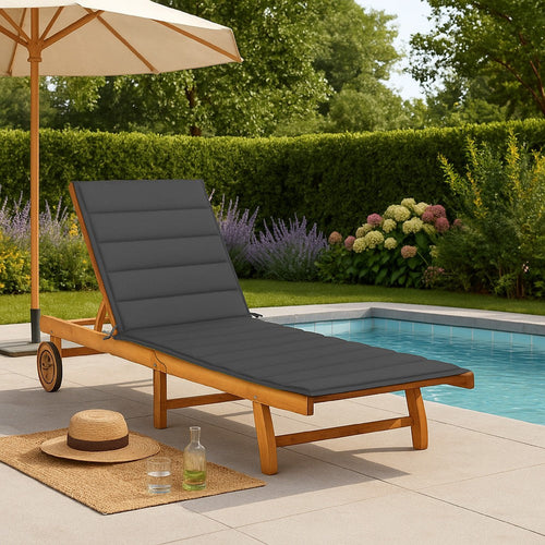 Kaye Outdoor Sun Chaise Lounger, 79" Brown Acacia Wood, Gray Cushion