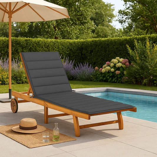 Kaye Outdoor Sun Chaise Lounger, 79" Brown Acacia Wood, Gray Cushion