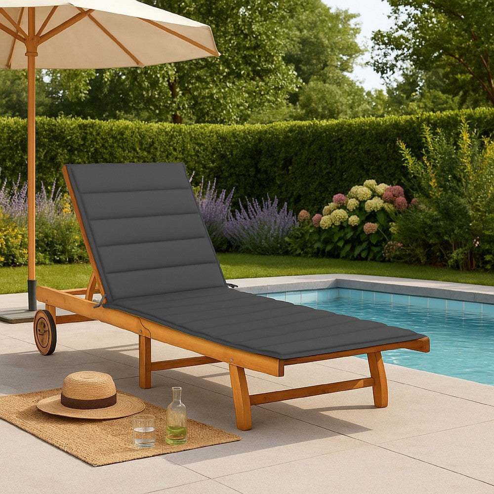 Kaye Outdoor Sun Chaise Lounger, 79" Brown Acacia Wood, Gray Cushion