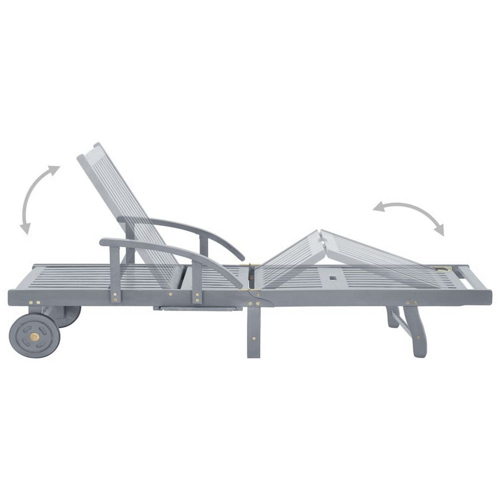 Kaye Outdoor Sun Lounger, 79" Gray Acacia Wood Frame, Cream Polyester