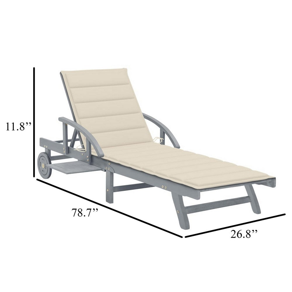 Kaye Outdoor Sun Lounger, 79" Gray Acacia Wood Frame, Cream Polyester