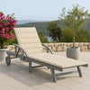 Kaye Outdoor Sun Lounger, 79" Gray Acacia Wood Frame, Cream Polyester