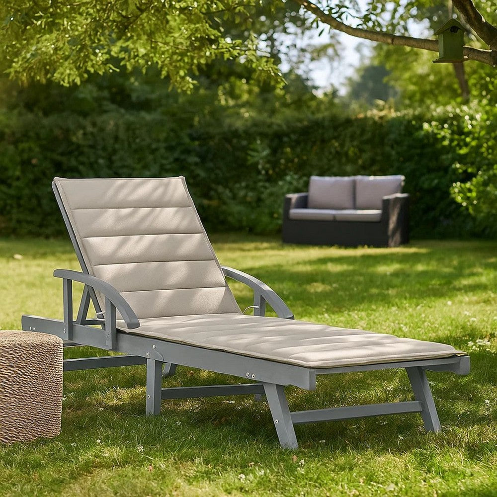 Kaye Outdoor Sun Lounger, 79" Gray Acacia Wood Frame, Cream Polyester