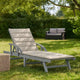 Kaye Outdoor Sun Lounger, 79" Gray Acacia Wood Frame, Cream Polyester