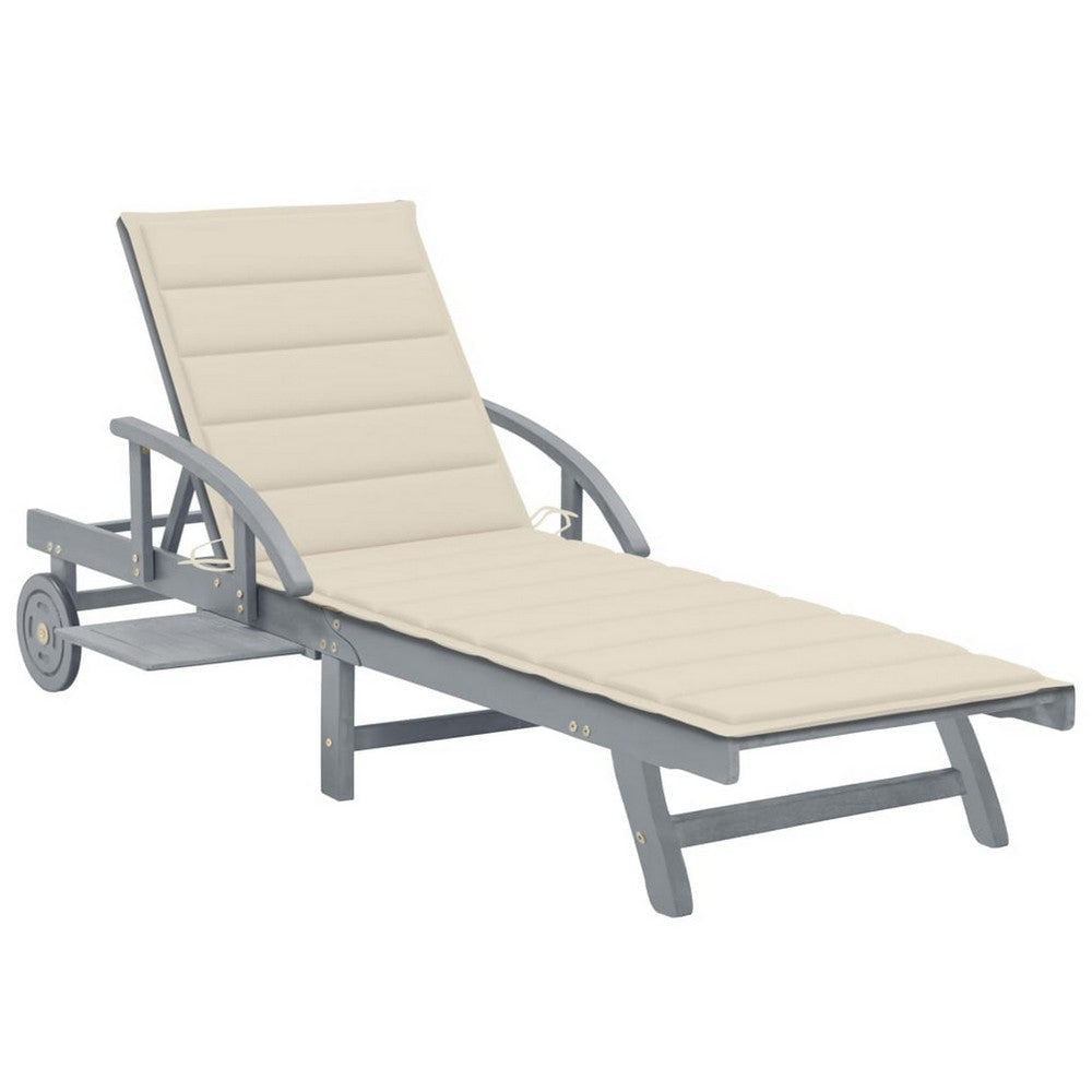 Kaye Outdoor Sun Lounger, 79" Gray Acacia Wood Frame, Cream Polyester