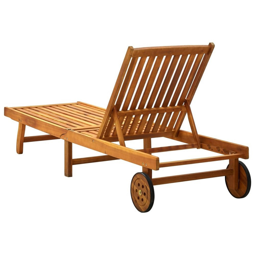 Kaye Outdoor Sun Lounger 79’’ Brown Acacia Wood Frame Cream Polyester