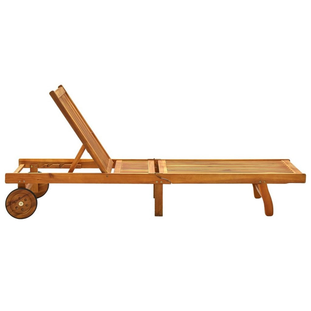 Kaye Outdoor Sun Lounger 79’’ Brown Acacia Wood Frame Cream Polyester