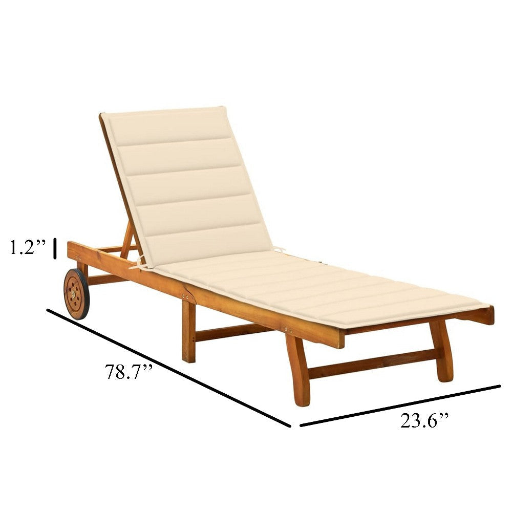 Kaye Outdoor Sun Lounger, 79" Brown Acacia Wood Frame, Cream Polyester