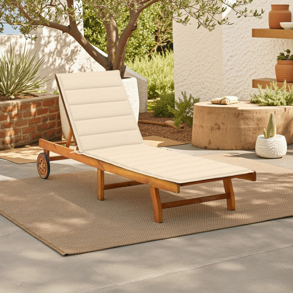 Kaye Outdoor Sun Lounger, 79" Brown Acacia Wood Frame, Cream Polyester