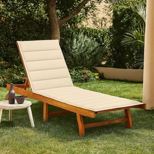 Kaye Outdoor Sun Lounger, 79" Brown Acacia Wood Frame, Cream Polyester