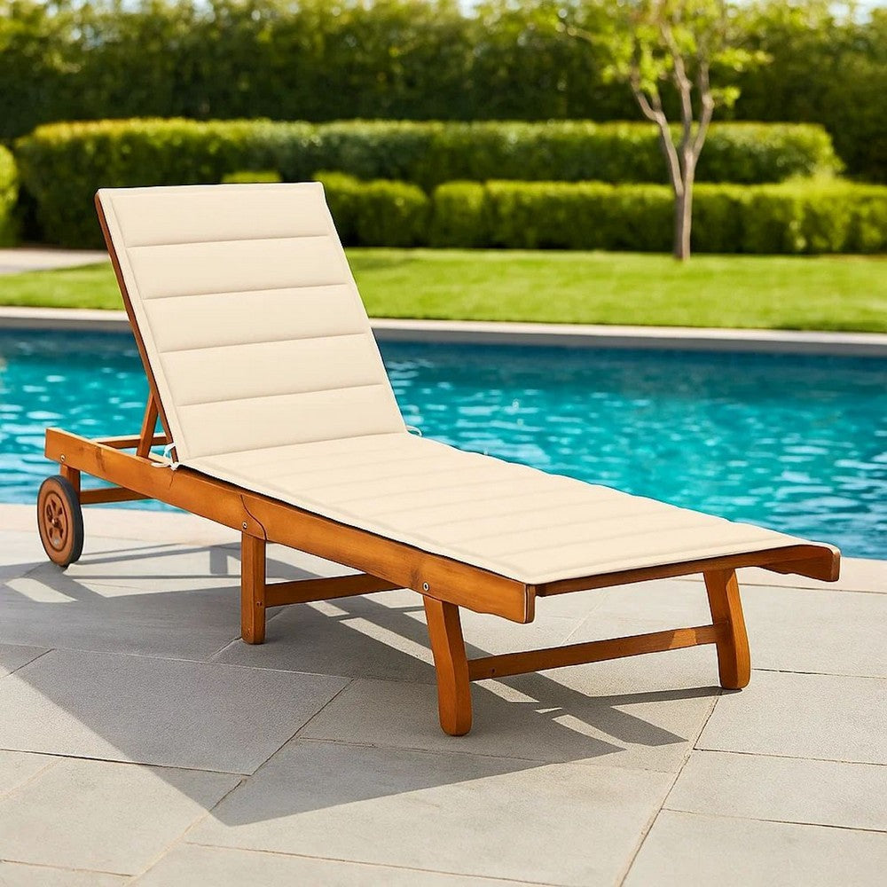 Kaye Outdoor Sun Lounger, 79" Brown Acacia Wood Frame, Cream Polyester