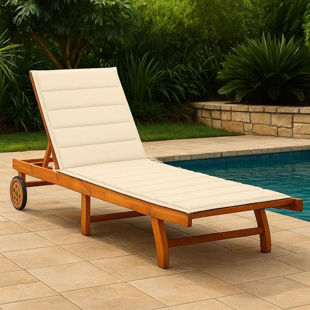 Kaye Outdoor Sun Lounger, 79" Brown Acacia Wood Frame, Cream Polyester