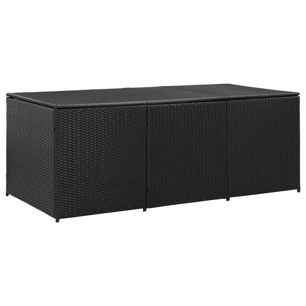 Outdoor Storage Box with Gas Lift, 71" Rectangular, Black Rattan