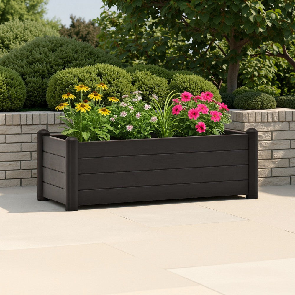 Outdoor Raised Flower Bed with Drainage, 39" Wide Gray Polypropylene
