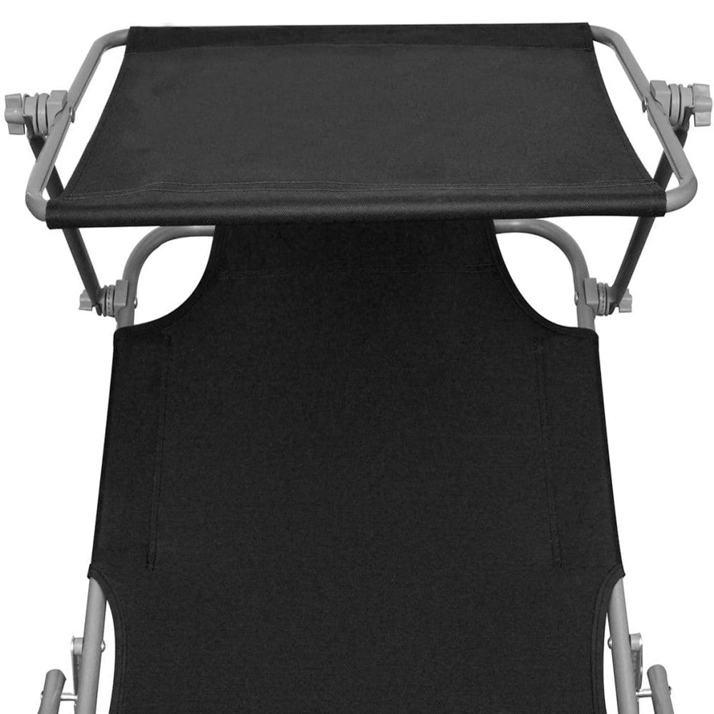 Outdoor Foldable Sun Chaise Lounger with Canopy 74’’ Steel Black BM326373