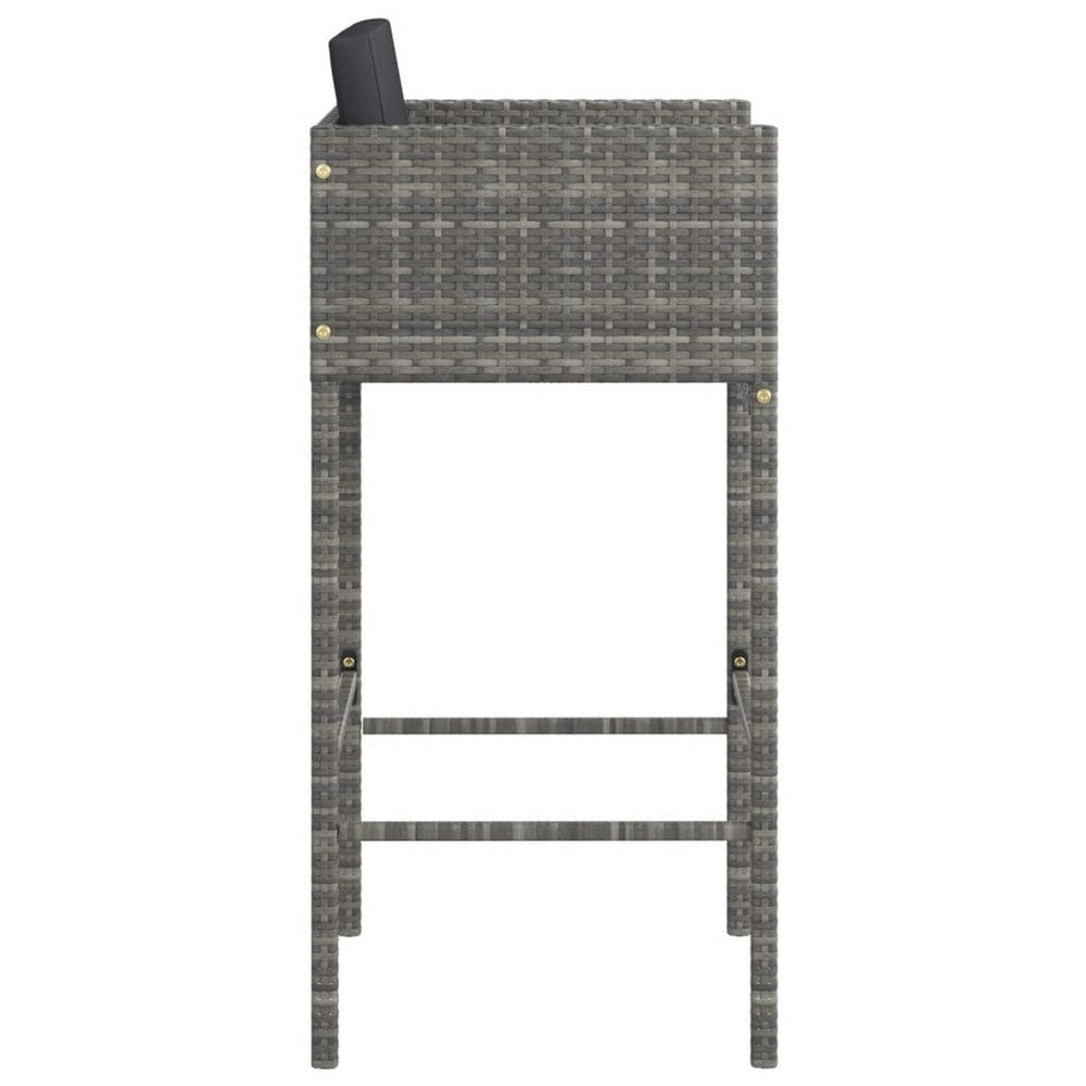 Outdoor Barstool Set of 2 Powder Coated Steel Gray Poly Rattan BM326374