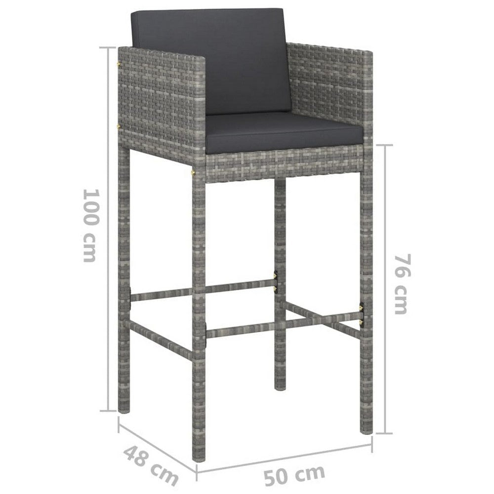 Outdoor Barstool Set of 2 Powder Coated Steel Gray Poly Rattan BM326374