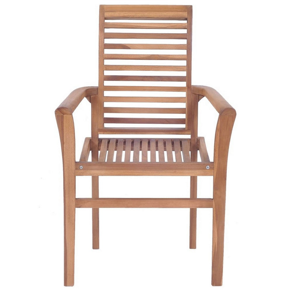 Lina Stackable Dining ArmSet of 6 Slatted Solid Teak Wood Back BM326375