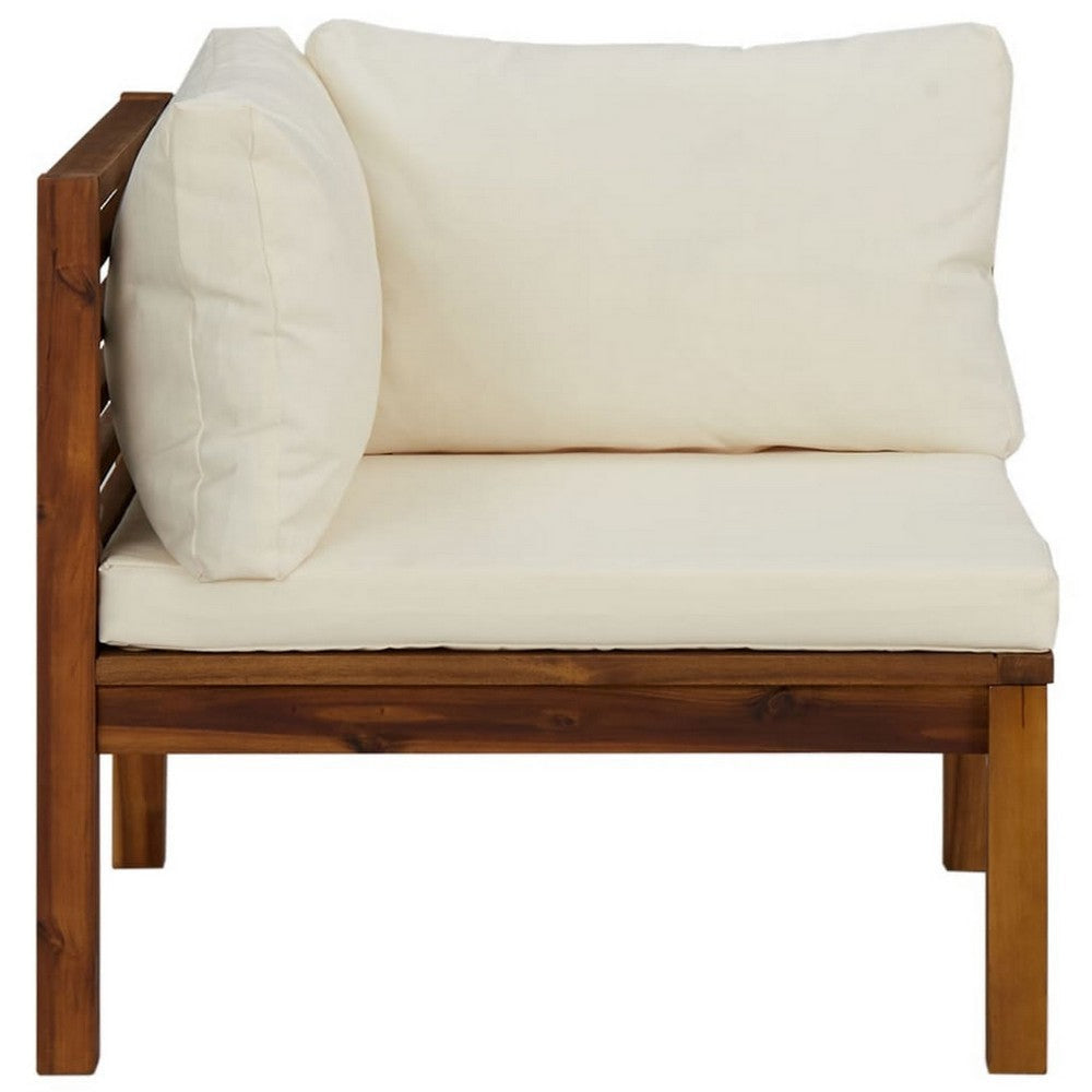 Lina 2pc Outdoor Modular Loveseat Acacia Wood Cream White Cushions BM326376