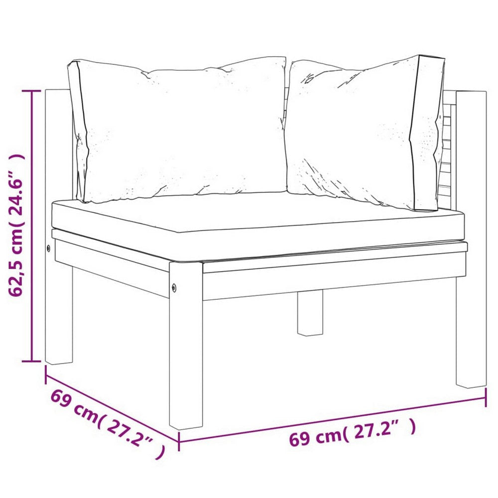 Lina 2pc Outdoor Modular Loveseat Acacia Wood Cream White Cushions BM326376