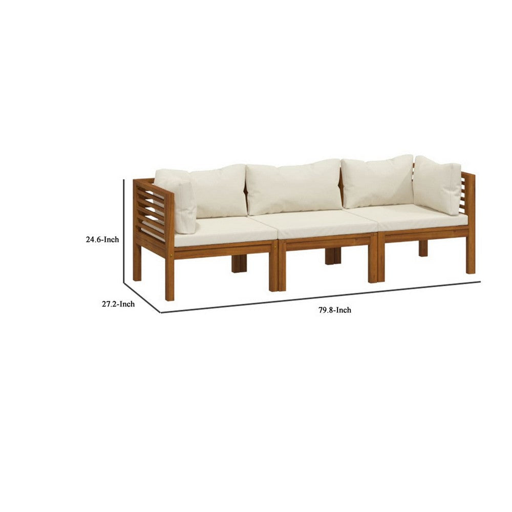 Lina 3pc Outdoor Modular Sofa Set Brown Acacia Wood Cream Polyester BM326377