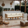 Lina 3pc Outdoor Modular Sofa Set, Brown Acacia Wood, Cream Polyester