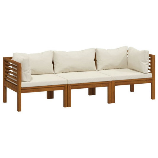 Lina 3pc Outdoor Modular Sofa Set, Brown Acacia Wood, Cream Polyester