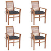 Outdoor Dining Set of 4, Slatted Teak Wood, Dark Gray Polyester