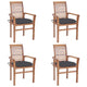 Outdoor Dining Set of 4, Slatted Teak Wood, Dark Gray Polyester