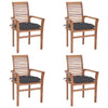 Outdoor Dining Set of 4, Slatted Teak Wood, Dark Gray Polyester