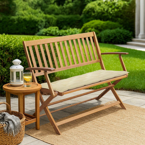 Jenny Outdoor Foldable Bench, 47" Brown Acacia Wood, Cream Cushion