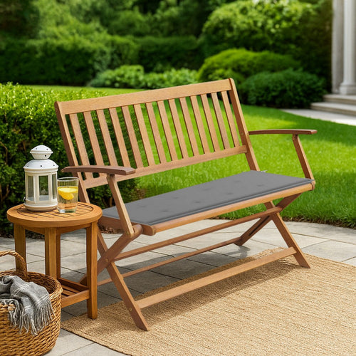 Jenny Outdoor Foldable Bench, 47" Acacia Wood, Light Gray Cushion