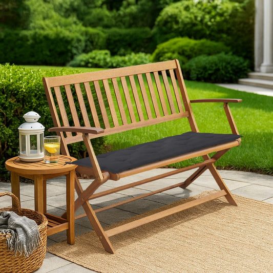 Jenny Outdoor Foldable Bench, 47" Acacia Wood, Dark Gray Cushion