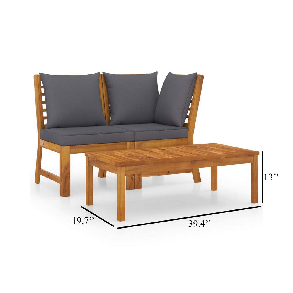 Kio 3pc Outdoor Sofa and Coffee Table Set Dark Gray Solid Acacia Wood BM326383